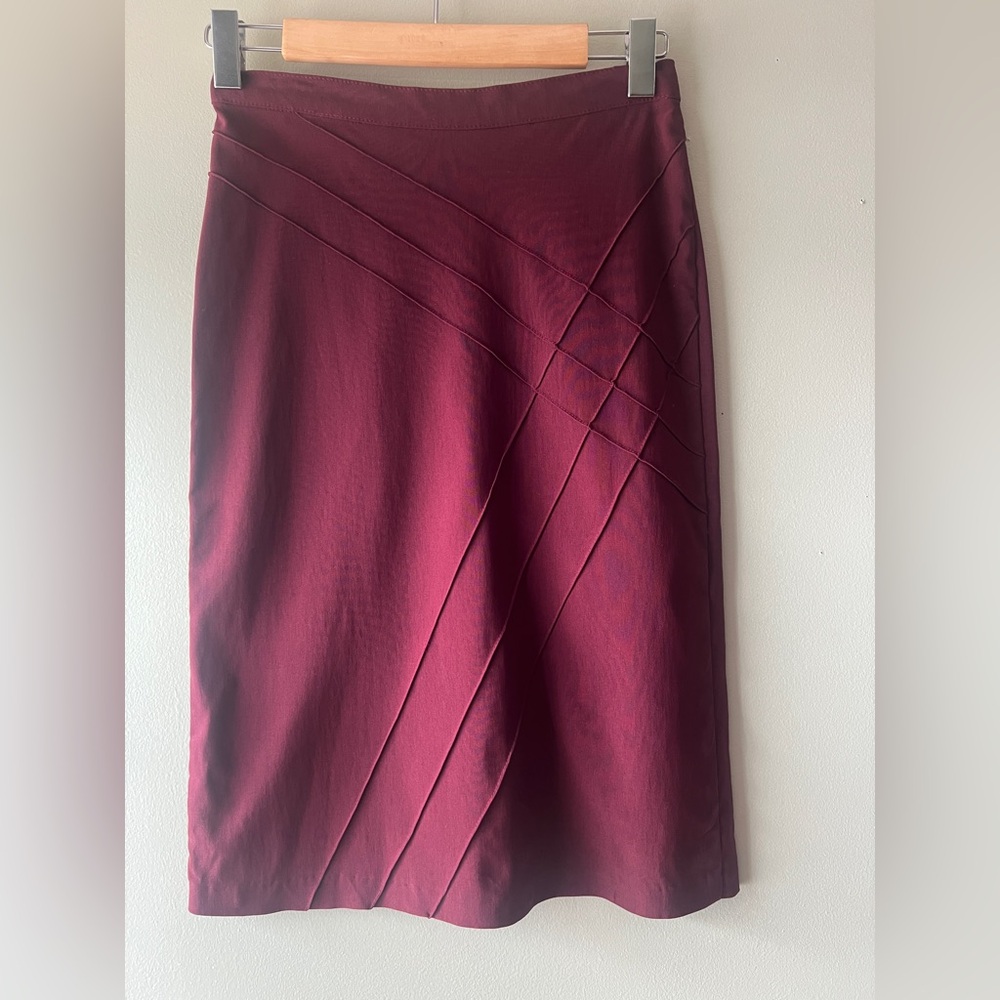 Vintage Dark Red Pencil Midi Skirt With Asymmetrical Design NWOT Size S